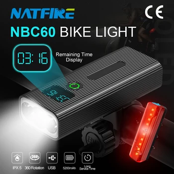 NATFIRE Цифров дисплей Велосипеден фенер USB Акумулаторна Велосипеден светлинното фенерче 3 режима на осветление 7500 До 5-12 часа Колоездене