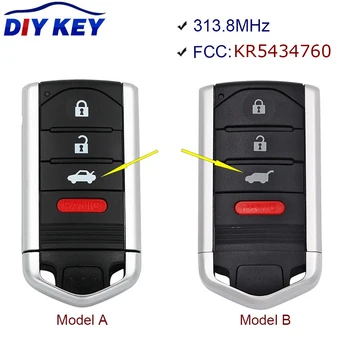 DIYKEY FCC: KR5434760 Безконтактен умно Дистанционно кола Ключодържател 4 бутона 313,8 Mhz за Acura ILX 2013 2014 2015 P/N: 72147-TX6-А01