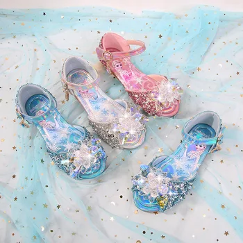 Дисни 2022 Летни Сандали за момичета Frozen 2 Обувки Принцеса Елза За малки момичета Кристални Обувки, Детски Обувки На Висок ток За Подиум