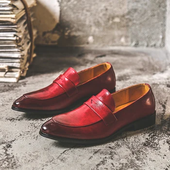 Yomior/ Нова мода реколта мъжки обувки в италиански стил от висококачествена кожа, без закопчалка, вечерни модела лоферы, сватбени oxfords, Дизайнерски обувки