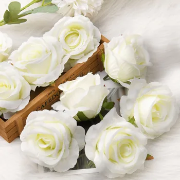 30шт 7 см Изкуствени Бели Рози Копринени Цветни Глави За Сватбена Украса САМ Венец Подарък Кутия Scrapbooking Занаят, Фалшиви Цветя