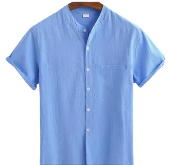2022 нова Мода мъжка Лятна Проста Риза, Мъжки Ежедневни Риза с копчета, Бельо и Памучен Блуза с къс ръкав мъжка тениска