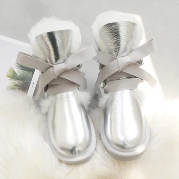 Ботуши от естествена вълна 2022 г., Дамски зимни обувки от естествена Агнешка кожа, Дантела, Botas Mujer, Зимни обувки, Дамски обувки, Дамски обувки в насипно състояние меху