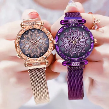 WOKAI висококачествени модни луксозни дамски кварцов часовник с автоматично мрежесто каишка от неръждаема стомана, Сватбени и вечерни популярните дамски часовник