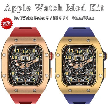 Калъф от метална сплав, Силиконов Ремък за Apple Watch Series 8 7 45 мм 44 мм, Комплект за промяна 