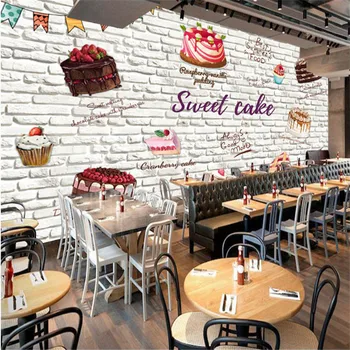 Обичай 3D Ръчно рисувани Торта Бяла Тухлена Стена на Фона на Тапети Стенопис Модерен Торта на Фурна Магазин Индустриален Декор на Тапети Хартия 3D