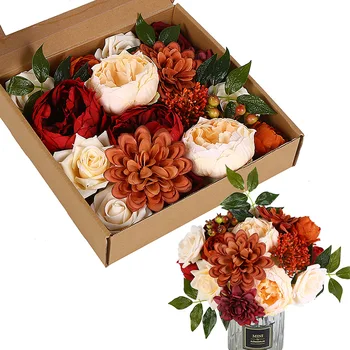 Висококачествен Булчински Букет от Изкуствени Копринени Цветя, Кутия за САМ на Сватба, Рожден Ден, Подарък за Деня на Майката, Фалшиви Цветя за Дома