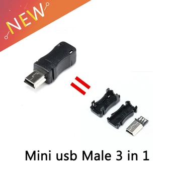 10 комплекта мини-USB Штекерный конектор (3 В 1) Мъжки мини Конектор USB 2.0 5PIN Штекерная контакт с пластмасов капак За вида направи си САМ