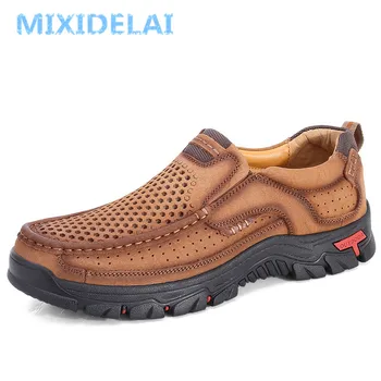 MIXIDELAI/ Мъжки Обувки от естествена кожа, Английска Тенденция Мъжки обувки, Мъжки Ежедневни Обувки на Открито, Мъжки Работна обувки на равна подметка, Големи Размери 48