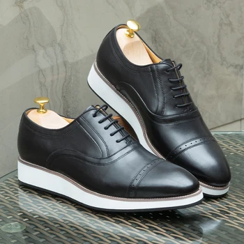 Класически мъжки Обувки-Oxfords в европейски стил От естествена Кожа с остри пръсти, дантела, цвят Черен, Син, Бизнес Офис Ежедневни Обувки за Мъже