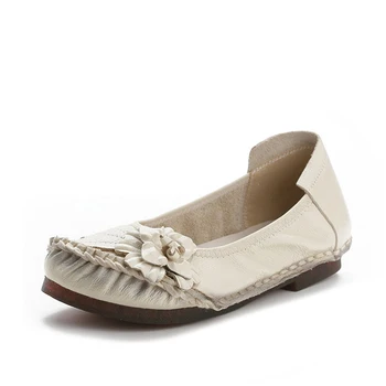 2022 г., дамски обувки на плоска подметка от естествена кожа в стил ретро-ръчно изработени кожени Меки Лоферы, Дамски Ежедневни обувки, Однотонная Реколта дамски обувки