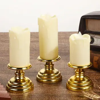 Led Свещ С Подсвечником Електронна Свещ За Молитви със Златен Основание Сватбена Лампа за Ден на Свети Валентин Декорация на Дома