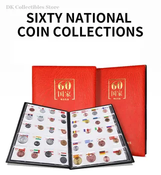 На пет континента Набор от монети 60 страни в албума с името и флага, БЕЗПЛАТНА ДОСТАВКА! 100% Истински Автентичен Монета Коллекционный Подарък