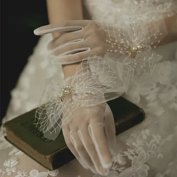 Секси Прозрачни Тюлевые Ръкавици-Тънки Ръкавици На Китката Домашни Сватбени Ръкавици За Младоженци Аксесоари За Фотосесия Прозрачни Ръкавици За Пръстите