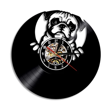 Прекрасен Мопс Британски Булдог Vinyl Табела LED Стенни Часовници с Модерен Дизайн Любимци Puppy Стенни Часовници Детски Стенен Арт Декор
