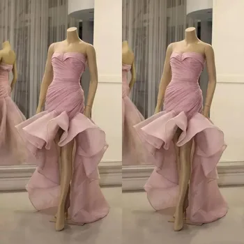 2022 Стилни Розови Коктейлни Рокли на Шаферките Сладката Русалка От Органза За Бала Празнични Вечерни Рокли robe de soirée Femme