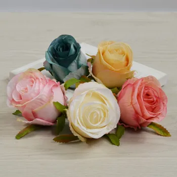 50шт 6,5 см 11 цвята изкуствена коприна ретро розата е цветето на корона за 